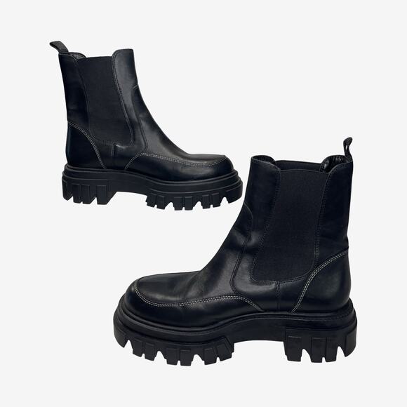 Marc Fisher LTD Morgan Black Leather Lug Sole Chelsea Boots 7.5 Chunky Platform - Picture 7 of 10